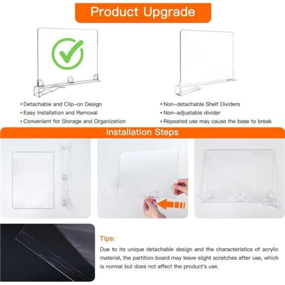 Clear Acrylic Shelf Dividers Closet Organizer 8 Pack Purse Towel Blanket Storage - Picture 3 of 8